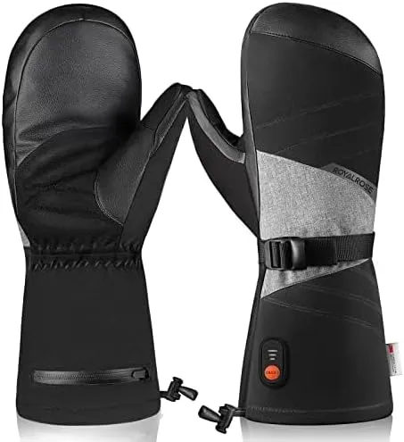 Heated Mittens for Men Women, 3000mAh Rechargeable Electric Waterproof Ski Gloves for Work Skiing Snowboarding Hiking Camping