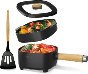 Hot Pot Electric 2L, Cermic Glaze Non-Stick Frying Pan 8 Inch, Portable Travel Cooker for Ramen/Steak/Fried Rice/Oatmeal/Soup