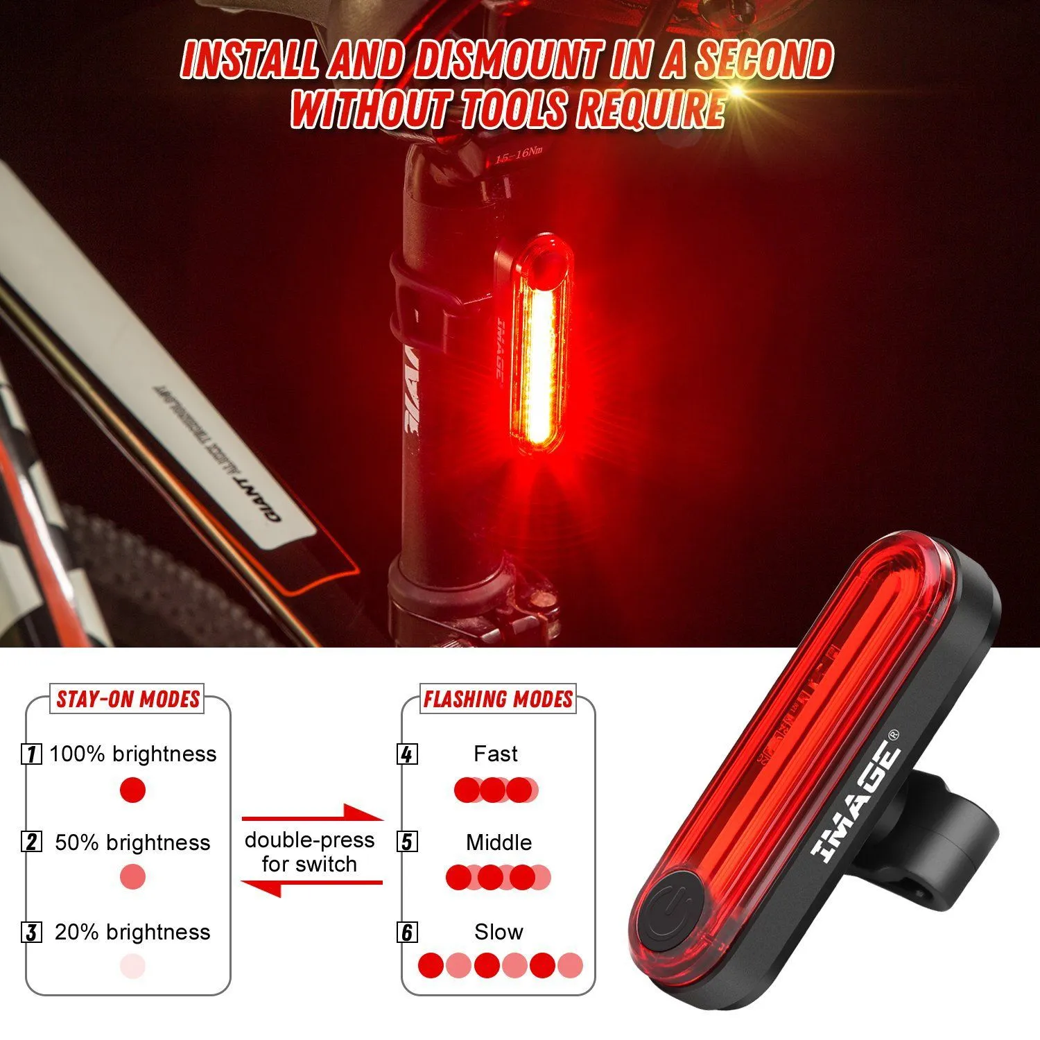 IMAGE Bike Bicycle Light Set with LED Headlights and Rear Lights