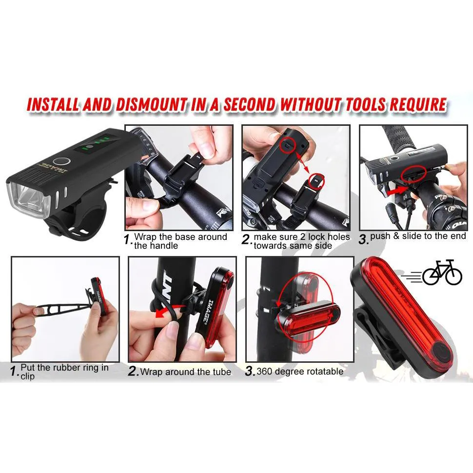 IMAGE Bike Bicycle Light Set with LED Headlights and Rear Lights