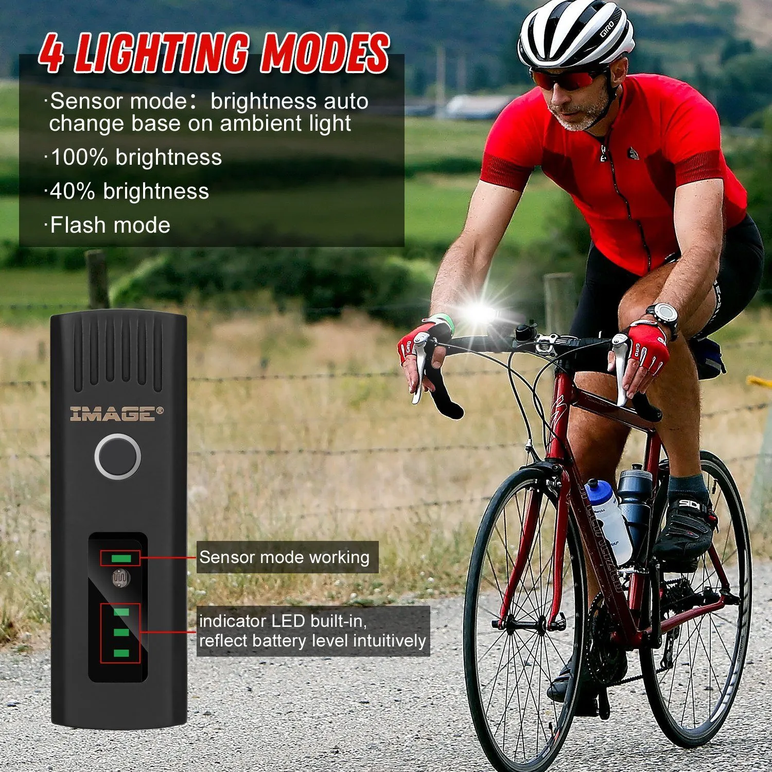 IMAGE Bike Bicycle Light Set with LED Headlights and Rear Lights