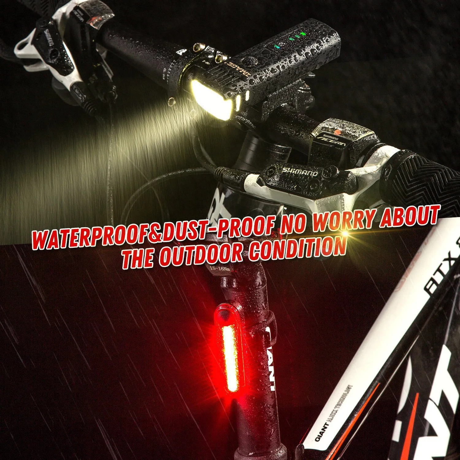 IMAGE Bike Bicycle Light Set with LED Headlights and Rear Lights