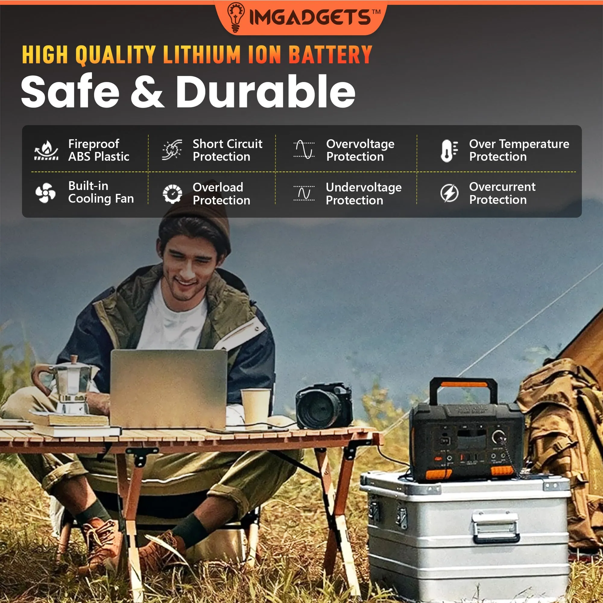 IMGadgets 288 Wh Portable Power Station, 300W Peak Generator with multiple outputs: DC, AC, USB output, LED Flashlight for Outdoor, Home, Camping, Emergency Backup, 3 Charging methods