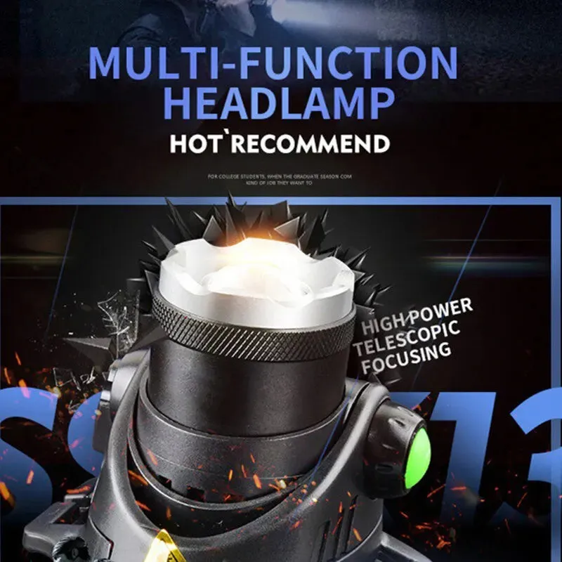 Induction Headlight LED Outdoor T6 Telescopic Zoom Long Range Charging Focusing Strong Light Head Wearing Flashlight