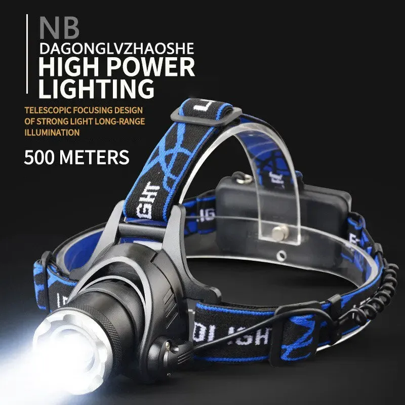 Induction Headlight LED Outdoor T6 Telescopic Zoom Long Range Charging Focusing Strong Light Head Wearing Flashlight