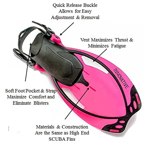 Innovative Scuba Concepts MSF4641 REEF, Adult Snorkel Set, Mask, Fins, Snorkel and Bag , Pink, Small/Medium