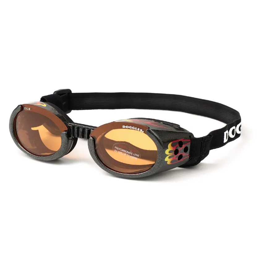 Interchangeable Lens Dog Sunglasses - Racing Flames Frame with Orange Lens