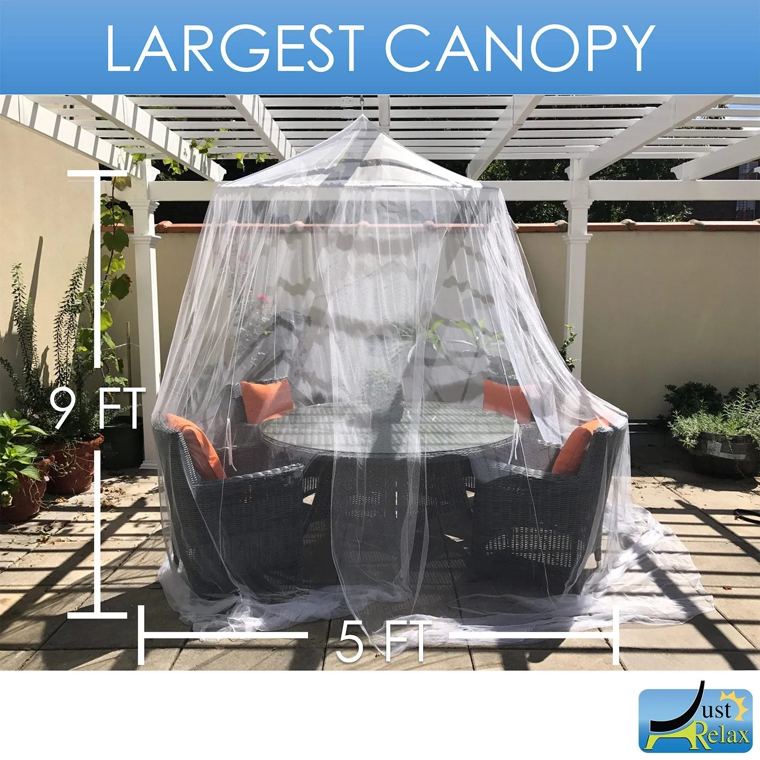 Just Relax Extra-Large Indoor-Outdoor Round Canopy Mosquito Net, White, 5x9 Feet