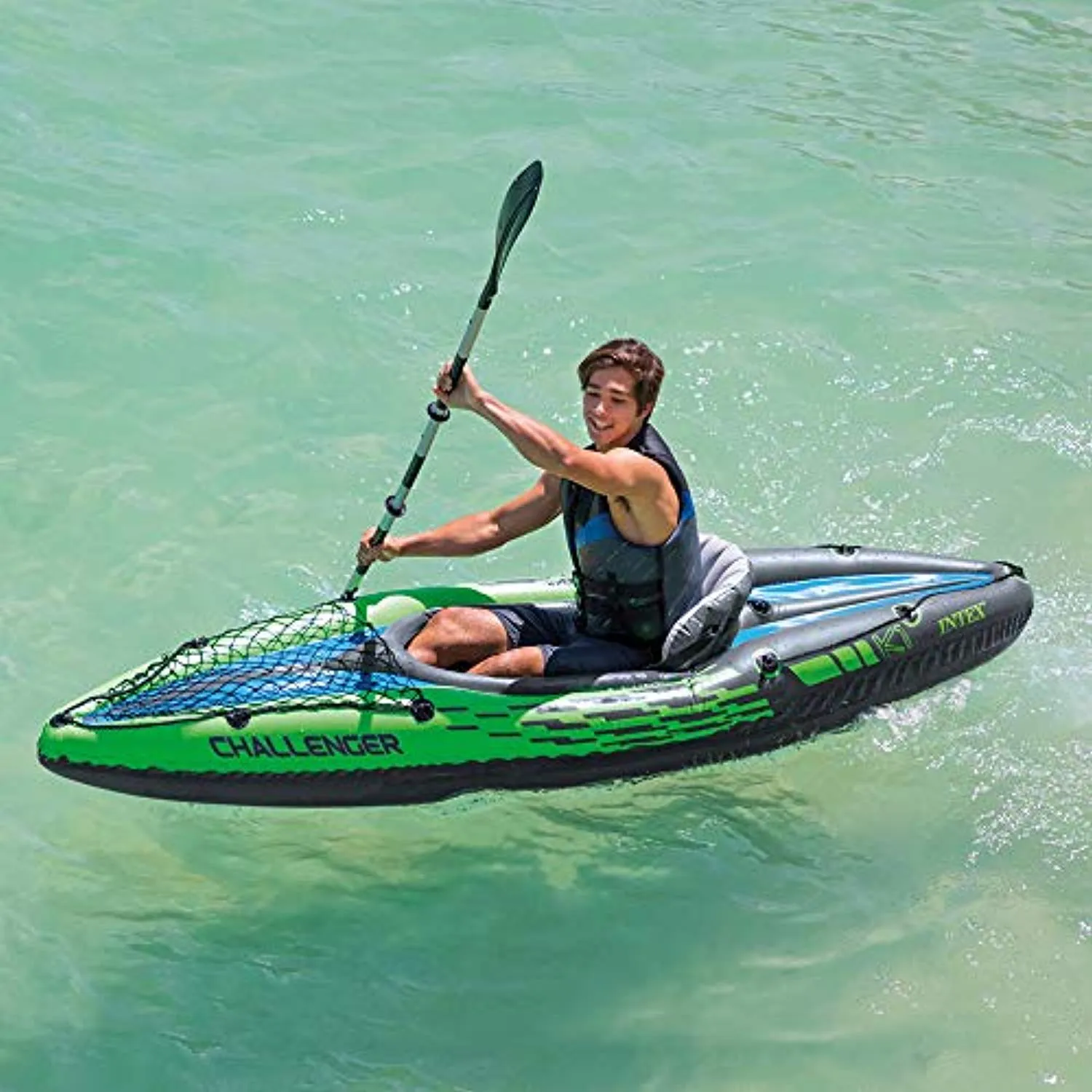 K1 Kayak, 1-Person Inflatable Kayak Set with Aluminum Oars and High Output Air Pump
