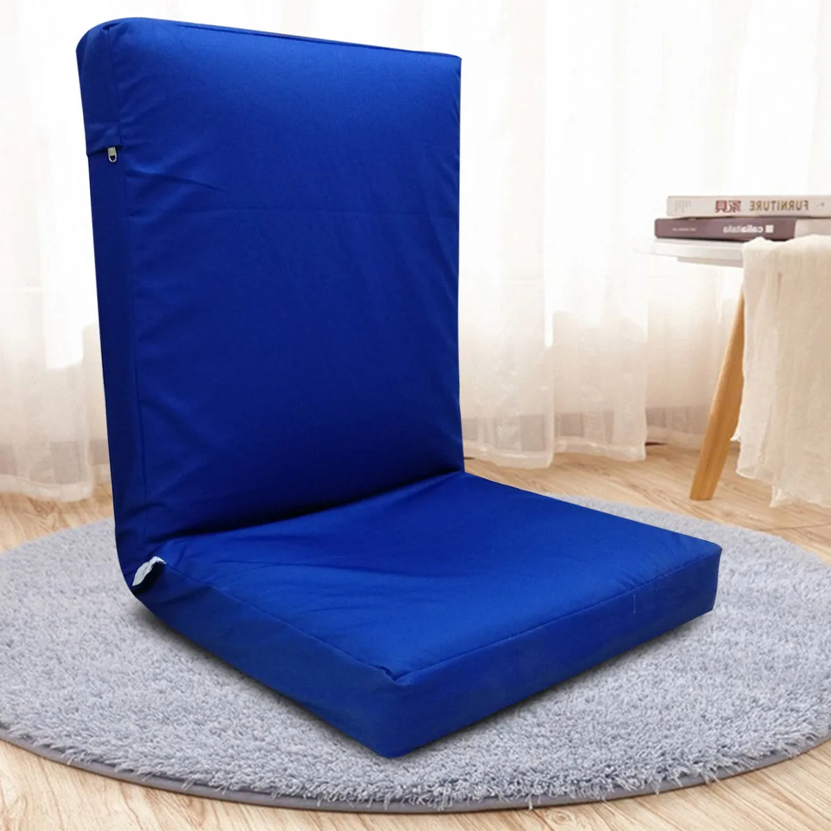Kawachi Adjustable Back Support Relax Recliner Floor Chair Sofa with Cushion I116 (Blue, Standard Size)