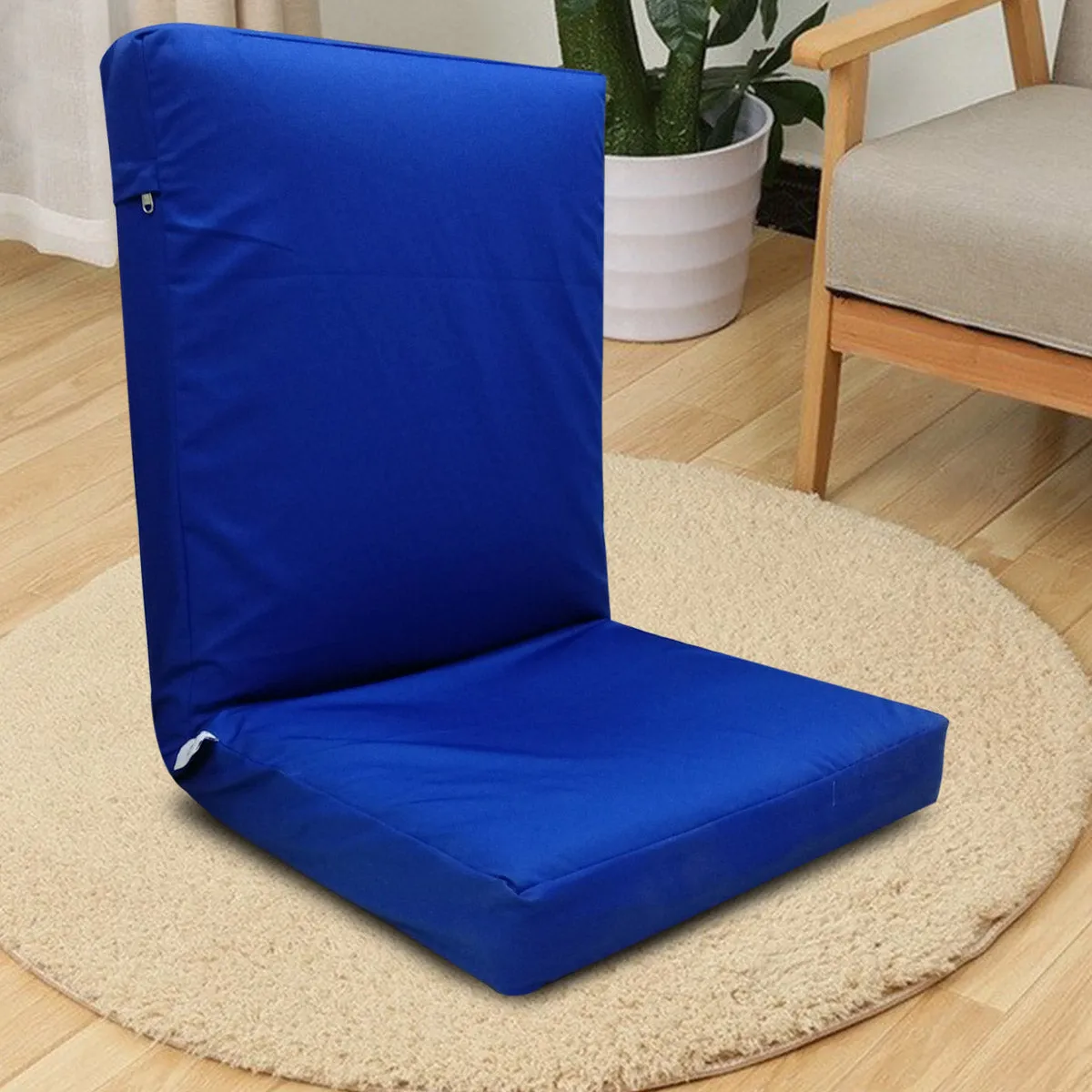 Kawachi Adjustable Back Support Relax Recliner Floor Chair Sofa with Cushion I116 (Blue, Standard Size)