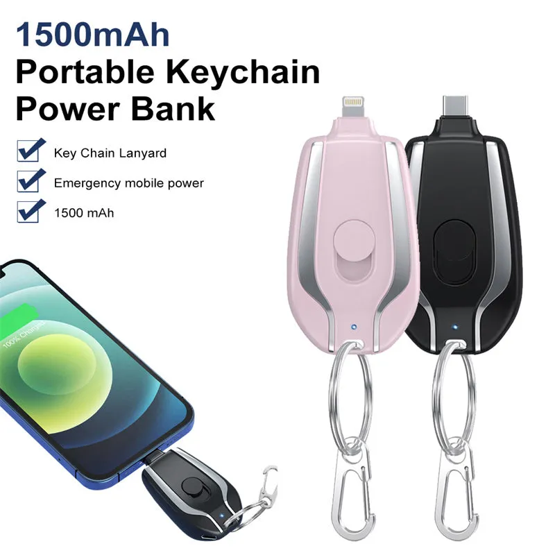 Keychain Emergency Charger With Type-C Fast Charging 1500mAH