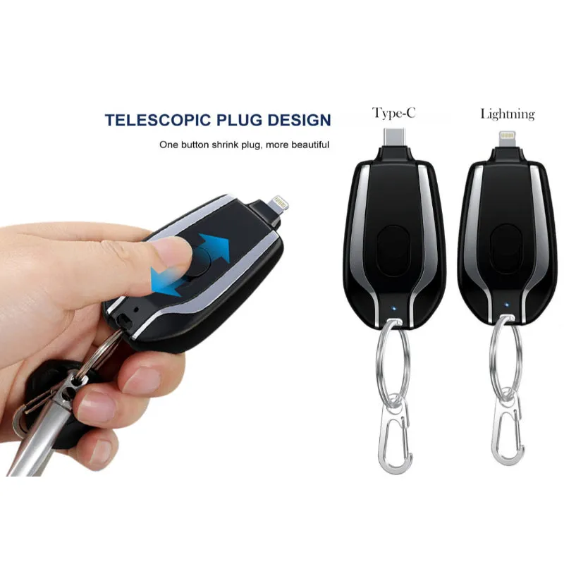 Keychain Emergency Charger With Type-C Fast Charging 1500mAH
