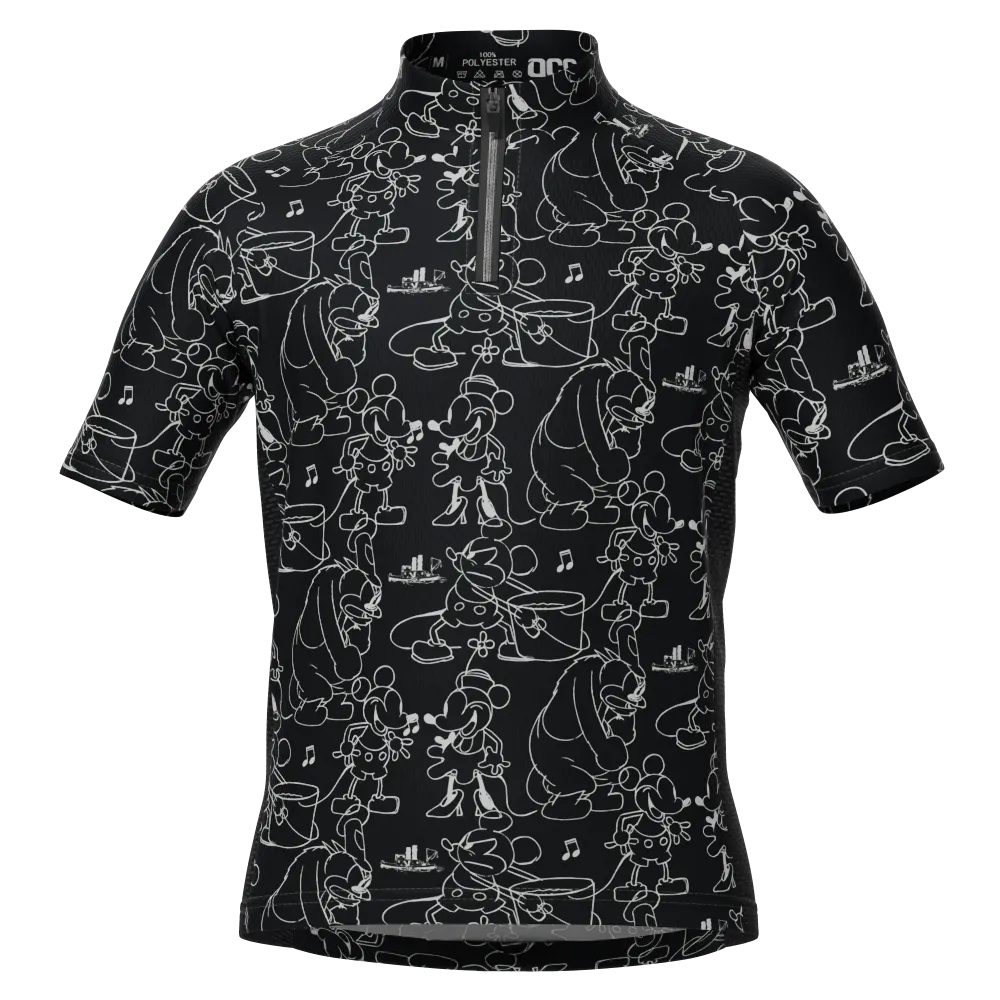 Kid's Steamboat Willie Sketches Short Sleeve Cycling Jersey