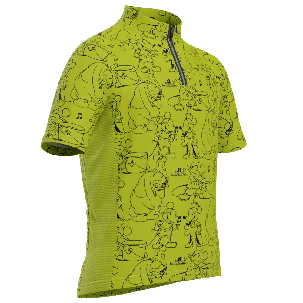 Kid's Steamboat Willie Sketches Short Sleeve Cycling Jersey