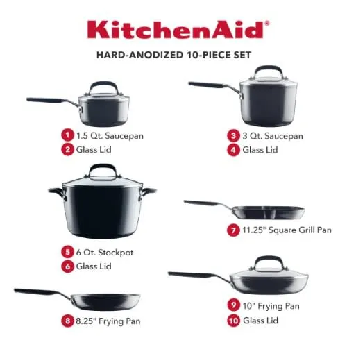 Kitchenaid Hard Anodized Nonstick Cookware Set - 10 pcs - Onyx Black