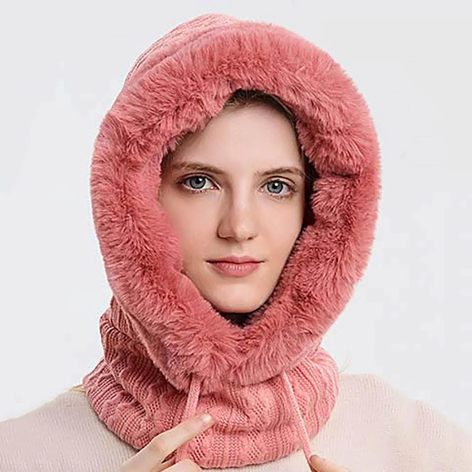 Knit Hats for Women Winter One Piece Beanie Hat Fleece Balaclavas Face Mask Slouchy Hats Neck Scarf Set