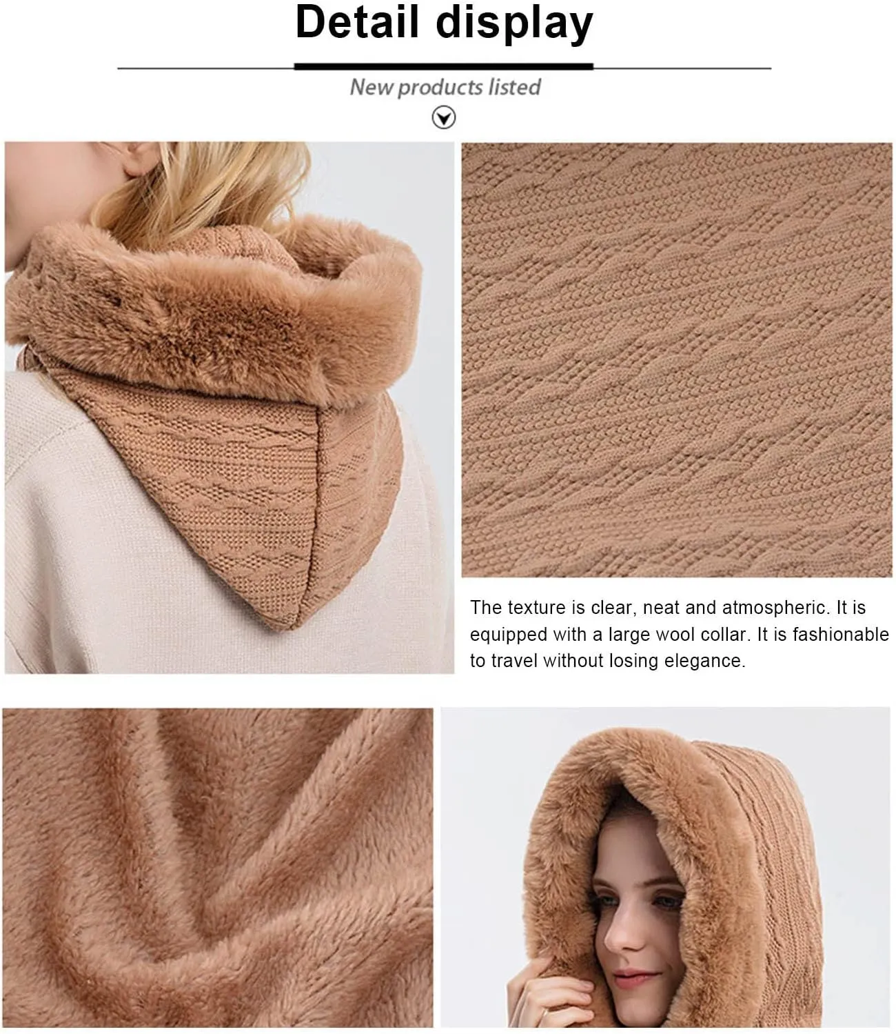Knit Hats for Women Winter One Piece Beanie Hat Fleece Balaclavas Face Mask Slouchy Hats Neck Scarf Set