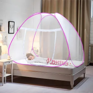 Kuber Industries Mosquito Net | Nylon Double Bed Mosquito Net | Foldable Machardani | Mosquito Net for Bedroom | Outdoor Trip Mosquito Net | 6.5x6.5 Feet | Pink