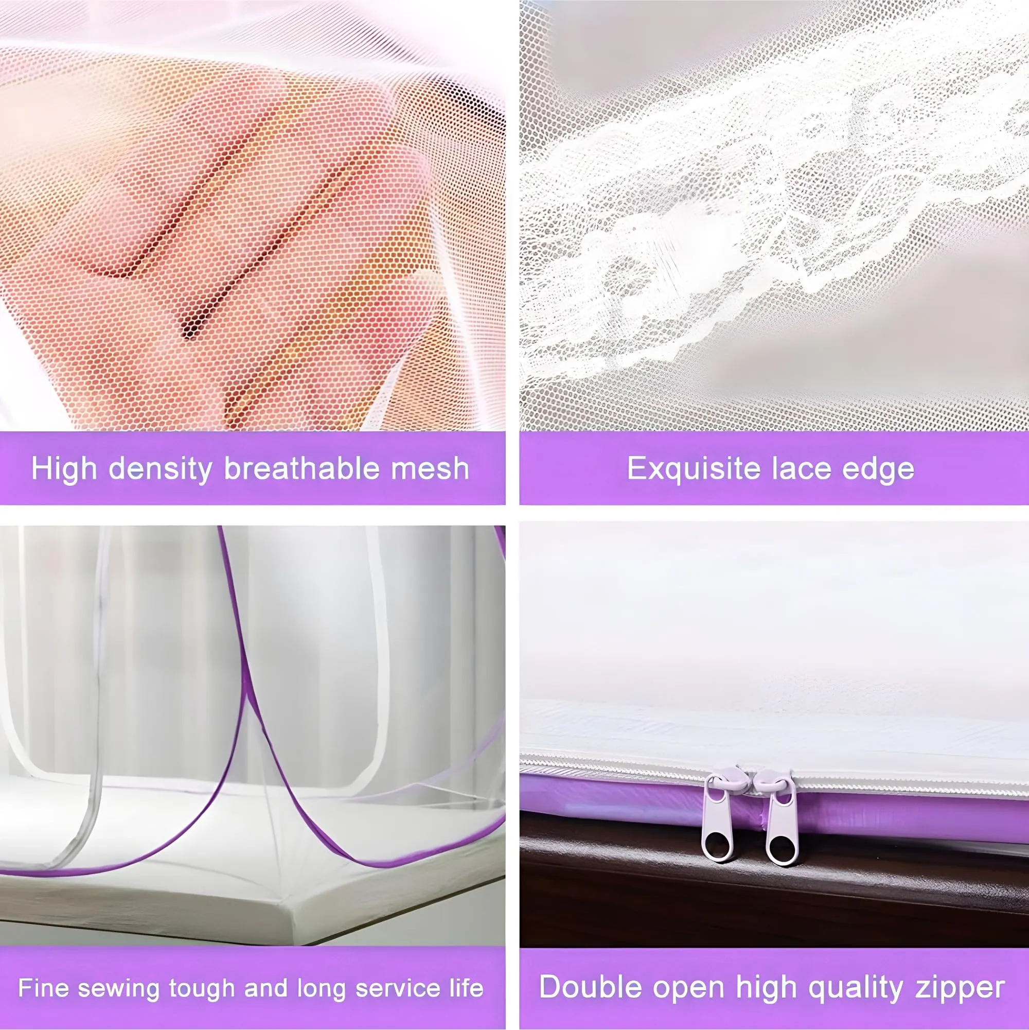 Kuber Industries Mosquito Net | Nylon Double Bed Mosquito Net | Foldable Machardani | Mosquito Net for Bedroom | Outdoor Trip Mosquito Net | 6.5x6.5 Feet | Pink