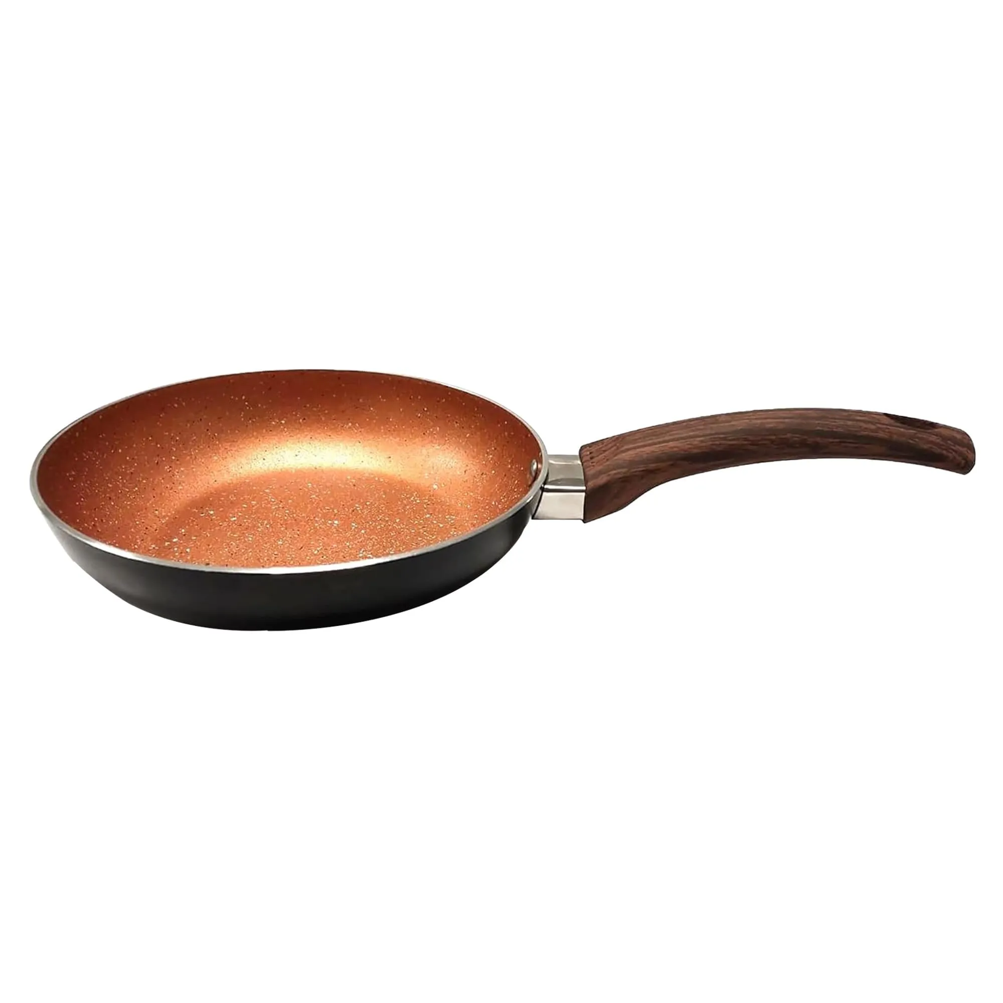 Kuber Industries Non-Stick Aluminum Frying Pan with Handle | Lightweight Induction Pan for Omelettes Cooking & Tadka | Scratch Resistent, Gas & Induction Compatible | Black & Golden