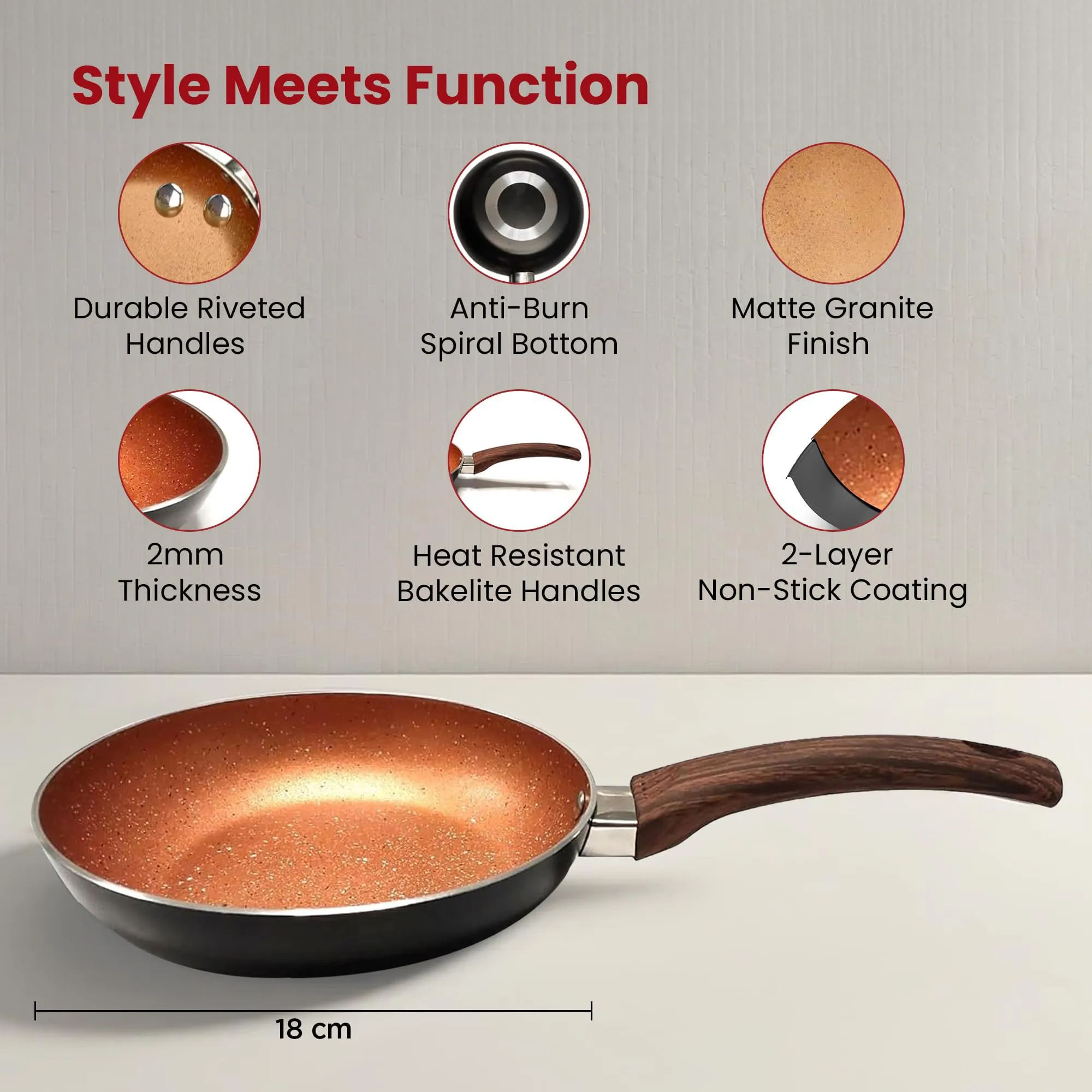 Kuber Industries Non-Stick Aluminum Frying Pan with Handle | Lightweight Induction Pan for Omelettes Cooking & Tadka | Scratch Resistent, Gas & Induction Compatible | Black & Golden