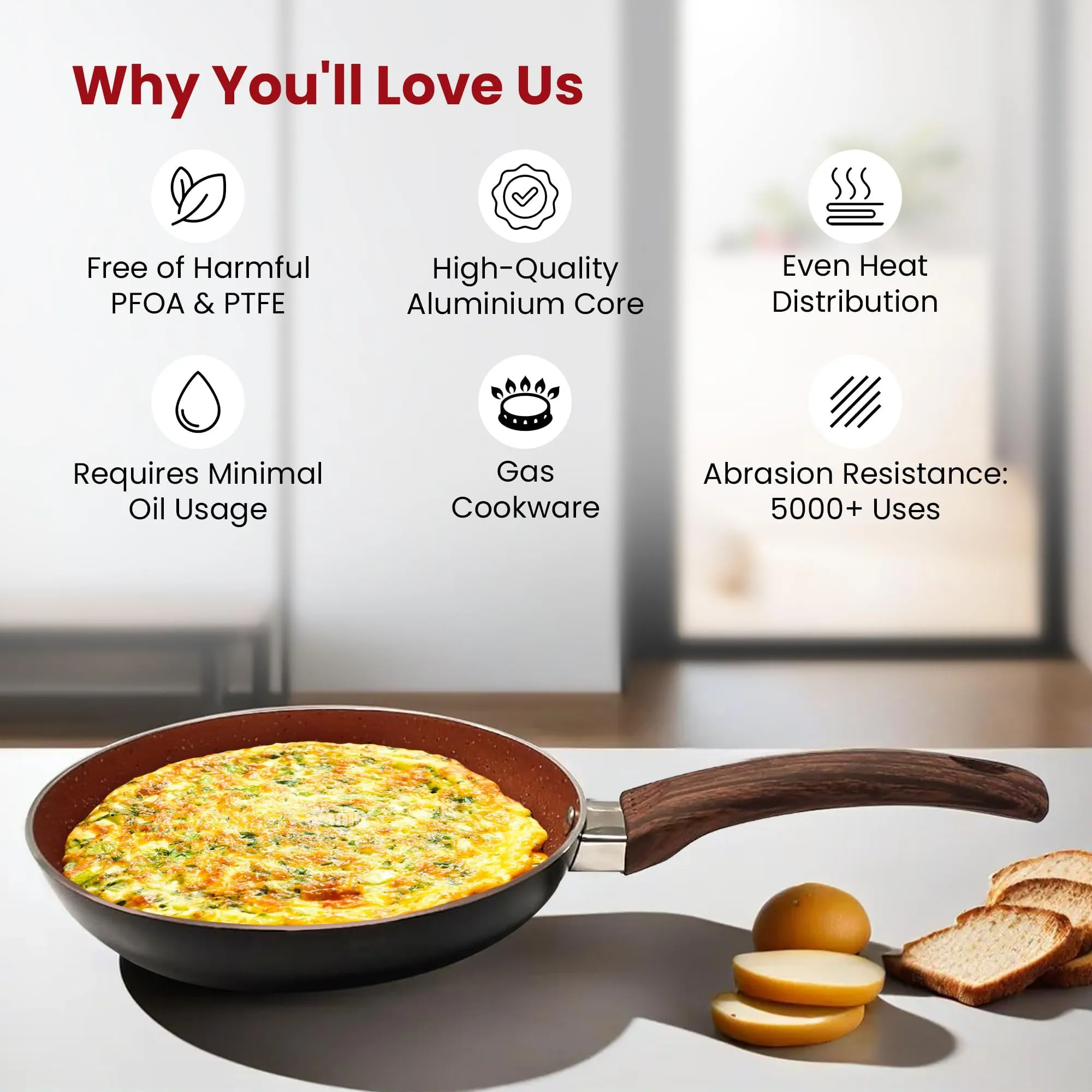Kuber Industries Non-Stick Aluminum Frying Pan with Handle | Lightweight Induction Pan for Omelettes Cooking & Tadka | Scratch Resistent, Gas & Induction Compatible | Black & Golden
