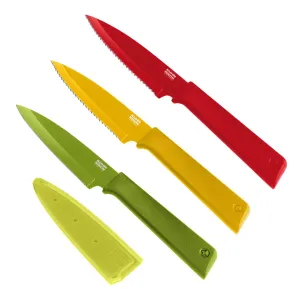 Kuhn Rikon COLORI  Straight & Serrated Paring Knife Set, Red, Yellow, Green