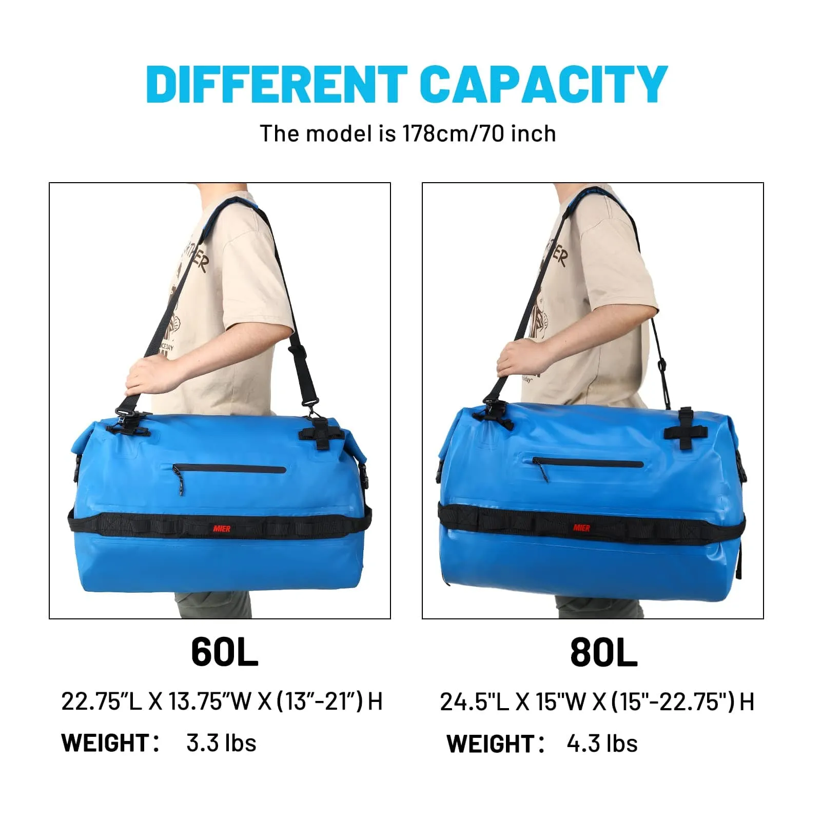 Large Waterproof Duffel Bag Rolltop Dry Duffle Backpack