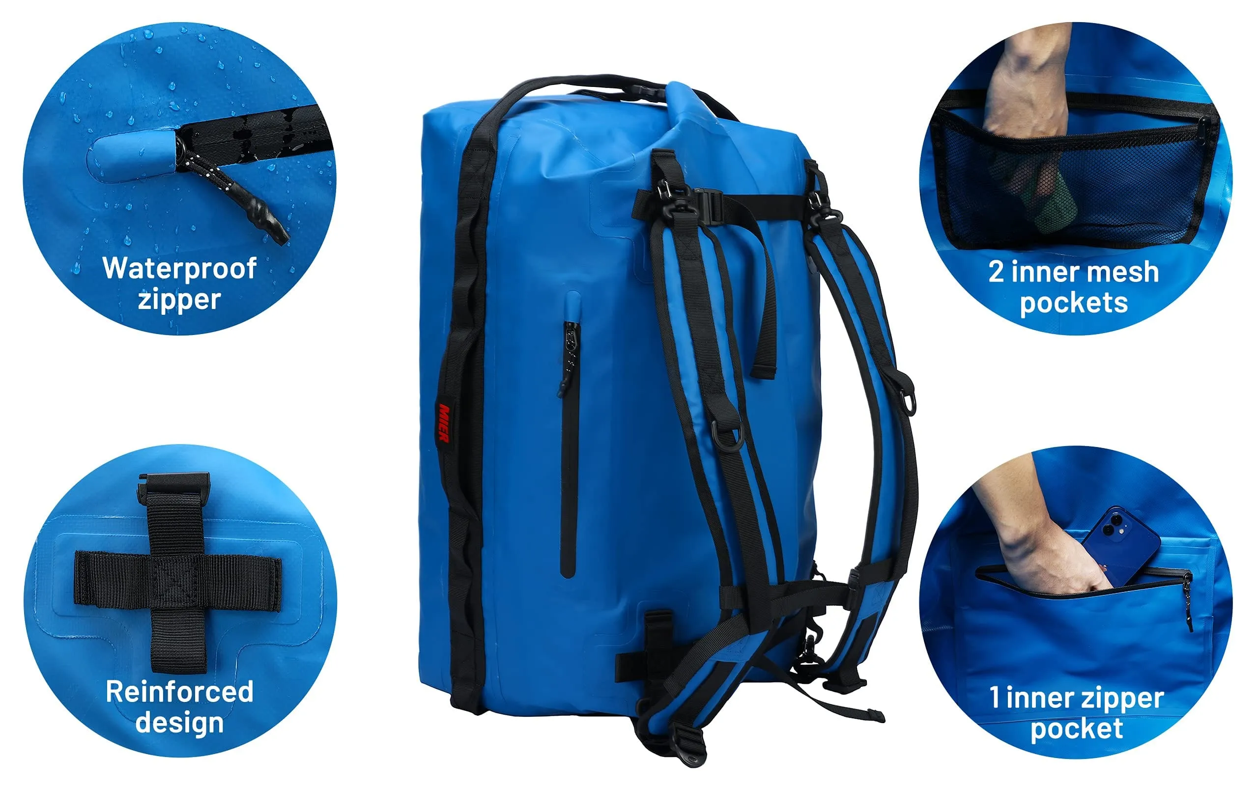 Large Waterproof Duffel Bag Rolltop Dry Duffle Backpack