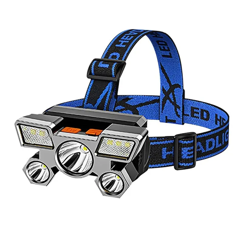 Led Five Head Headlight Strong Light Super Bright Rechargeable Fishing Lamp Long Range Head Mounted Mine Lamp Flashlight