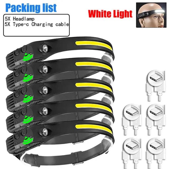 LED Sensor Headlamp 5 Lighting Modes Built-in Battery USB Rechargeable Headlight Led Head Torch Camping Fishing Searchlight Lamp
