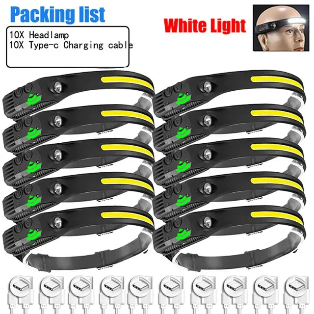 LED Sensor Headlamp 5 Lighting Modes Built-in Battery USB Rechargeable Headlight Led Head Torch Camping Fishing Searchlight Lamp