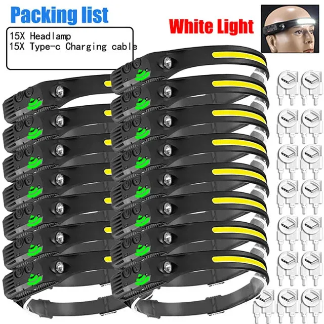 LED Sensor Headlamp 5 Lighting Modes Built-in Battery USB Rechargeable Headlight Led Head Torch Camping Fishing Searchlight Lamp