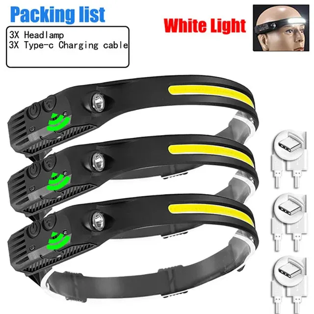 LED Sensor Headlamp 5 Lighting Modes Built-in Battery USB Rechargeable Headlight Led Head Torch Camping Fishing Searchlight Lamp