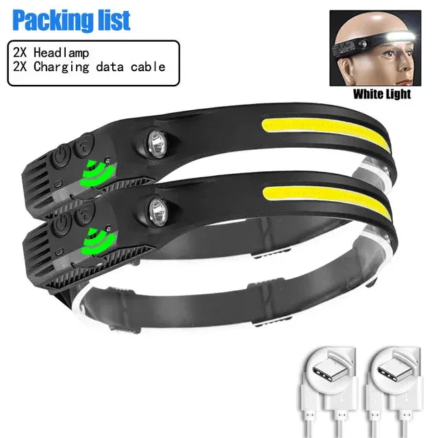 LED Sensor Headlamp 5 Lighting Modes Built-in Battery USB Rechargeable Headlight Led Head Torch Camping Fishing Searchlight Lamp
