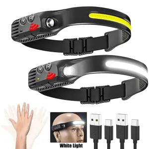 LED Sensor Headlamp 5 Lighting Modes Built-in Battery USB Rechargeable Headlight Led Head Torch Camping Fishing Searchlight Lamp