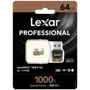 Lexar Professional Gold 64GB microSDHC UHS-II 150MB/s Memory Card with USB 3.0 Reader - V60