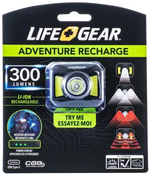 Life Gear 41-3919 USB Rechargeable Headlamp, 850 mAh, Lithium-Ion, Rechargeable Battery, COB LED Lamp, 300 :CD: QUANTITY: 1