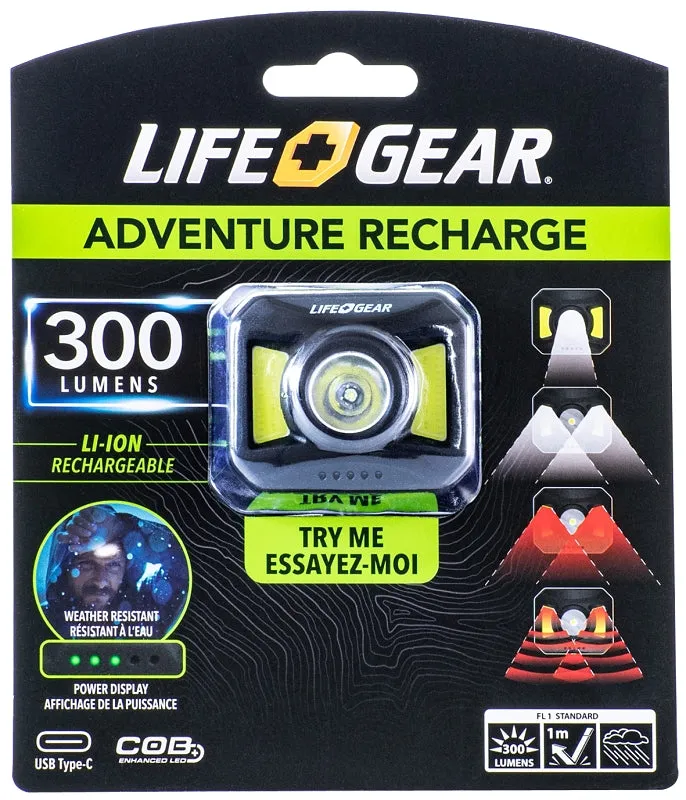 Life Gear 41-3919 USB Rechargeable Headlamp, 850 mAh, Lithium-Ion, Rechargeable Battery, COB LED Lamp, 300 :CD: QUANTITY: 1