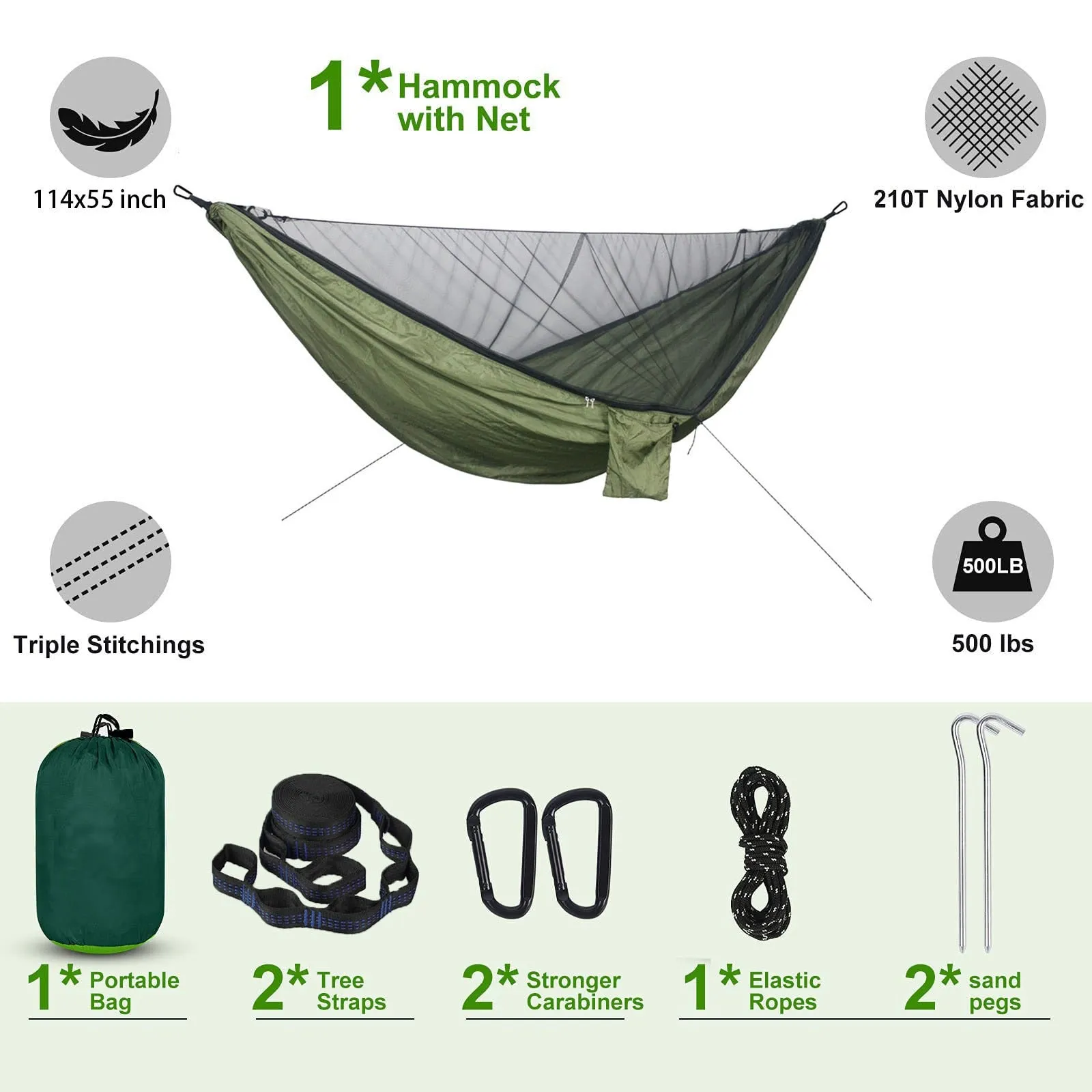 Lightweight Double Person Mosquito Net Hammock Easy Set Up Tree Straps Portable