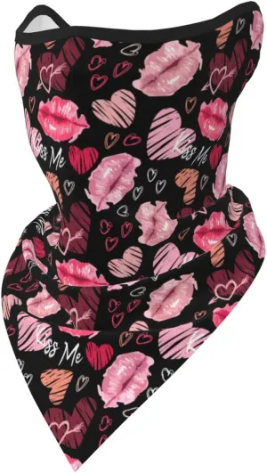 Lips in A Watercolor Style and Hearts Ear Loop Triangle Neck Gaiter Mesh Face Mask Bandana Balaclava Triangle Flag Face Scarf Headwear for Men Women Outdoors Sports Black