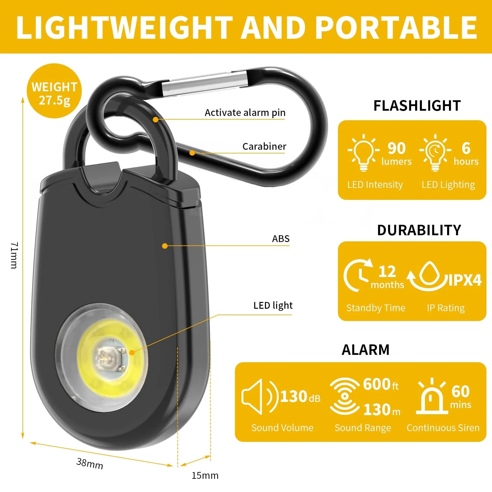 Locket Personal Alarm   LED Flashlight Combo Self Defense Keychain