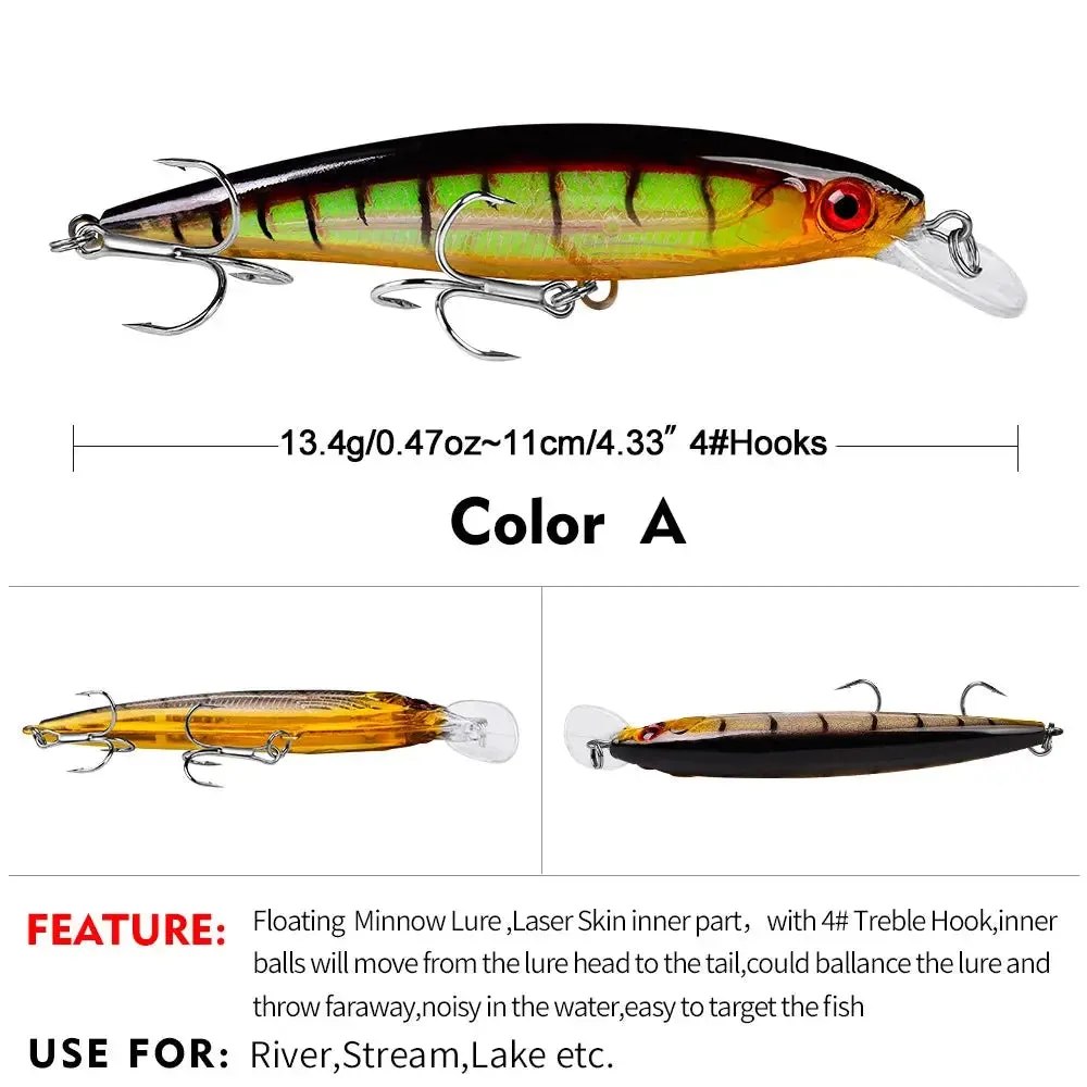 Lureswholesale® 11cm 13.4g 10 Colors Bionic Fishing Minnow Lures