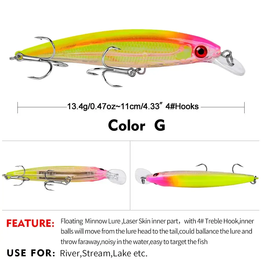Lureswholesale® 11cm 13.4g 10 Colors Bionic Fishing Minnow Lures