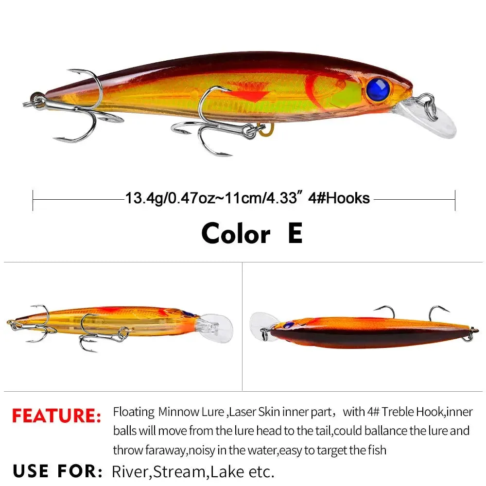 Lureswholesale® 11cm 13.4g 10 Colors Bionic Fishing Minnow Lures