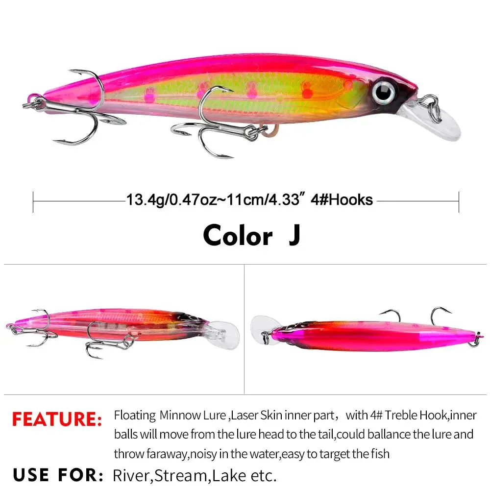 Lureswholesale® 11cm 13.4g 10 Colors Bionic Fishing Minnow Lures