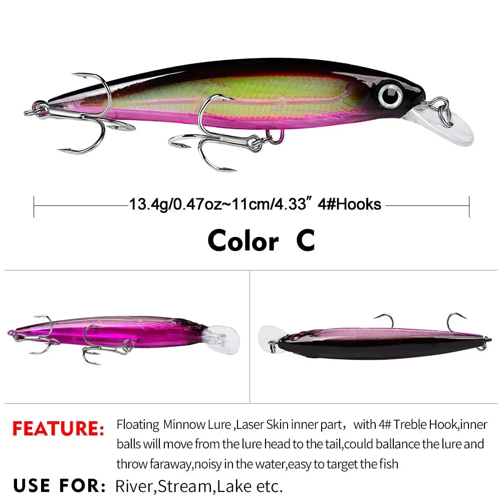 Lureswholesale® 11cm 13.4g 10 Colors Bionic Fishing Minnow Lures
