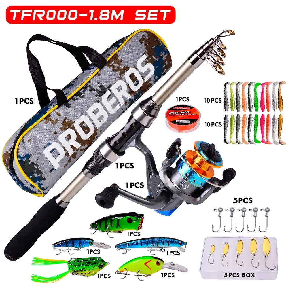 Lureswholesale® Carbon Fiber Telescopic Fishing Pole with Spinning Reel and Rod Combos Set