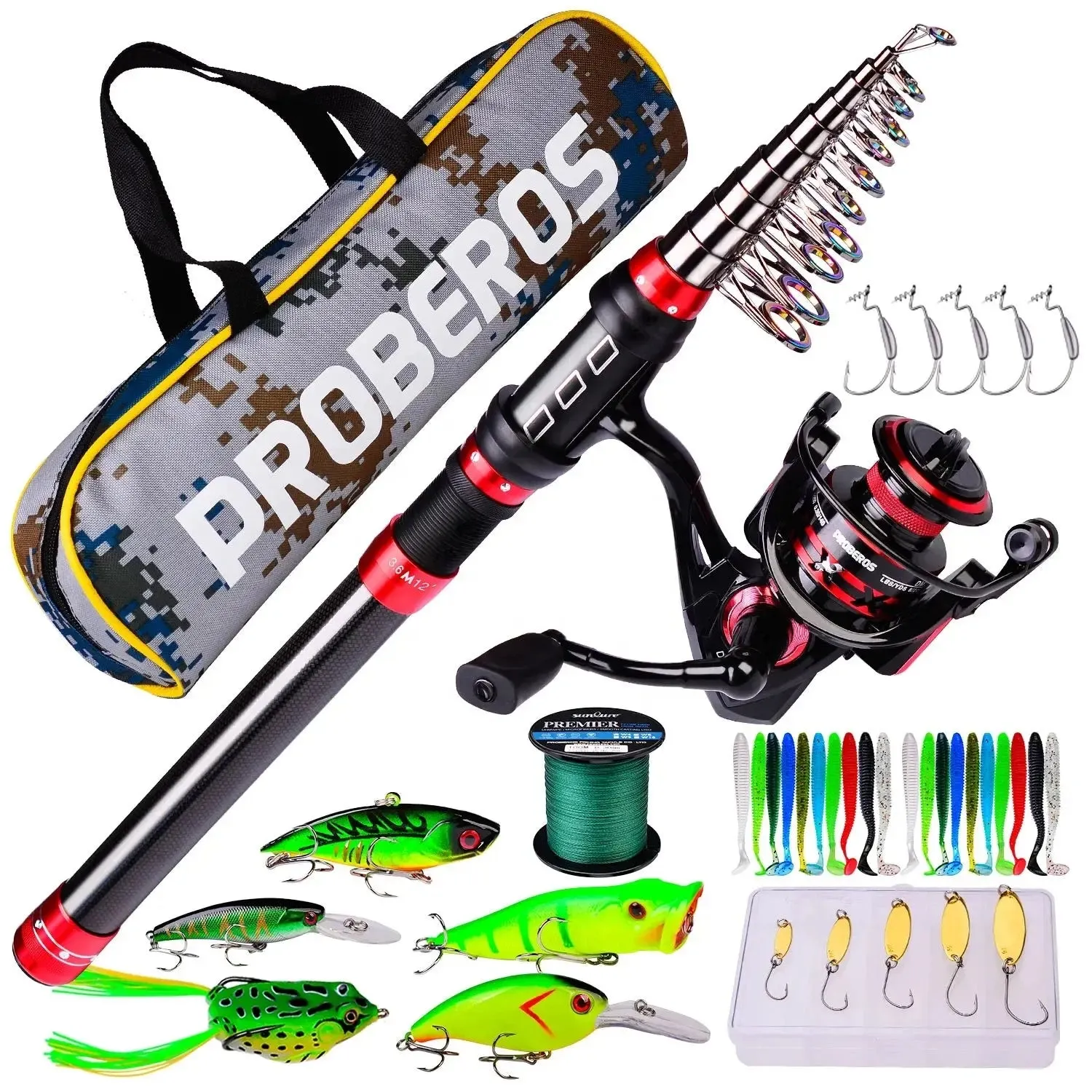 Lureswholesale® Fishing Pole and Reel Set With Fishing Line Bait Kits